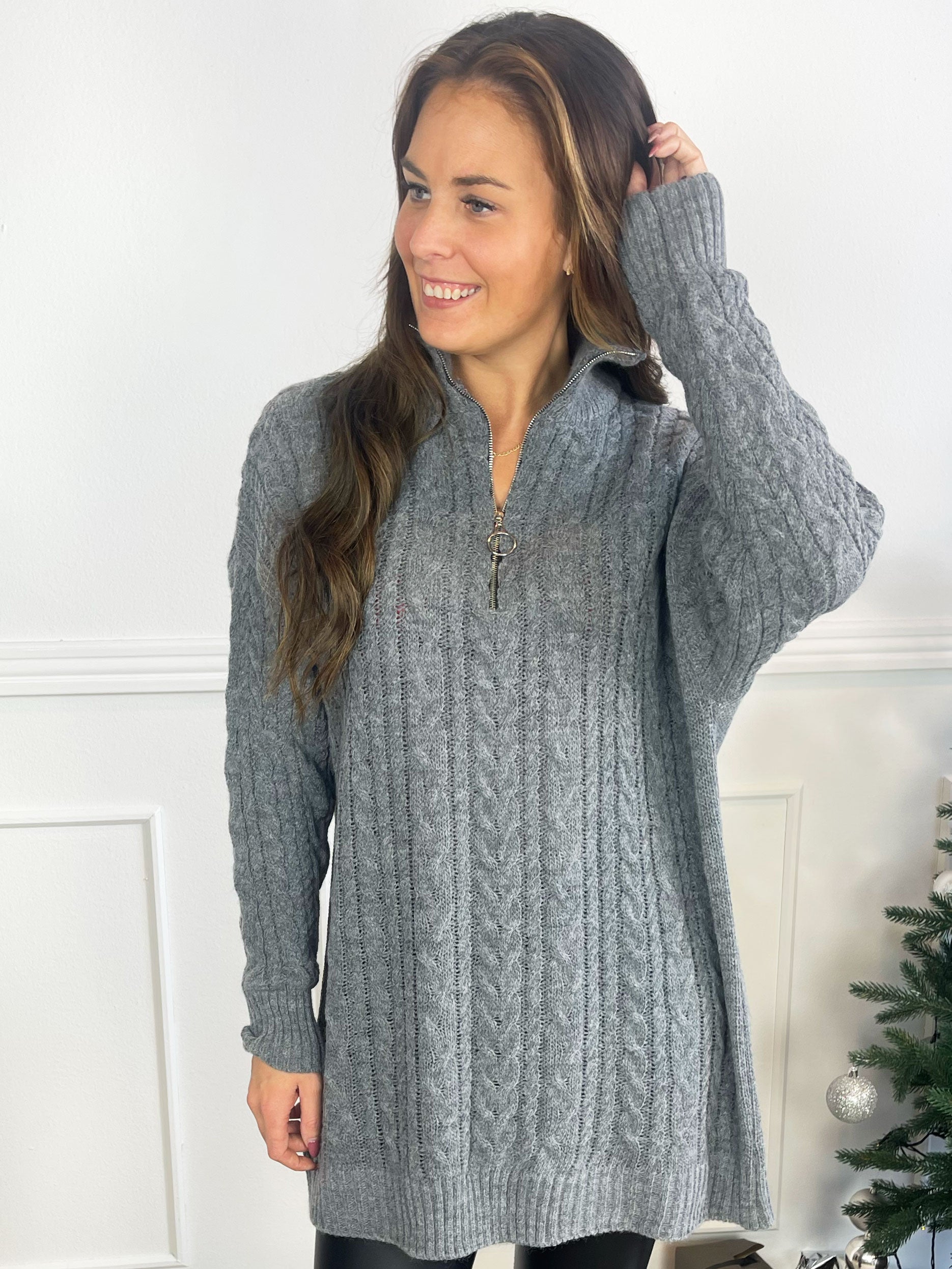 Esly - Kabelstickad tröja med dragkedja